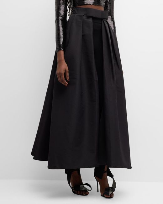 Monique Lhuillier Black Pleated Bow-Front Tea-Length Overskirt