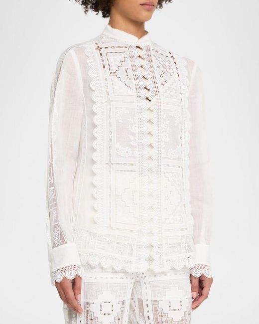 Zimmermann White Aster Embroidered Blouse