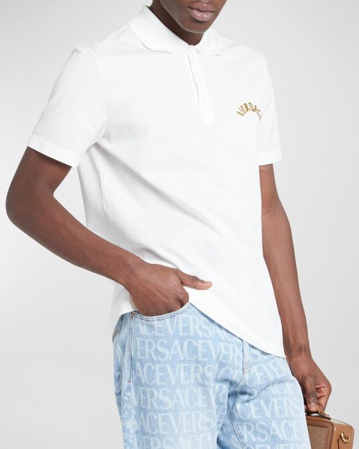 Versace Polo Shirt With Script Embroidery in White for Men | Lyst