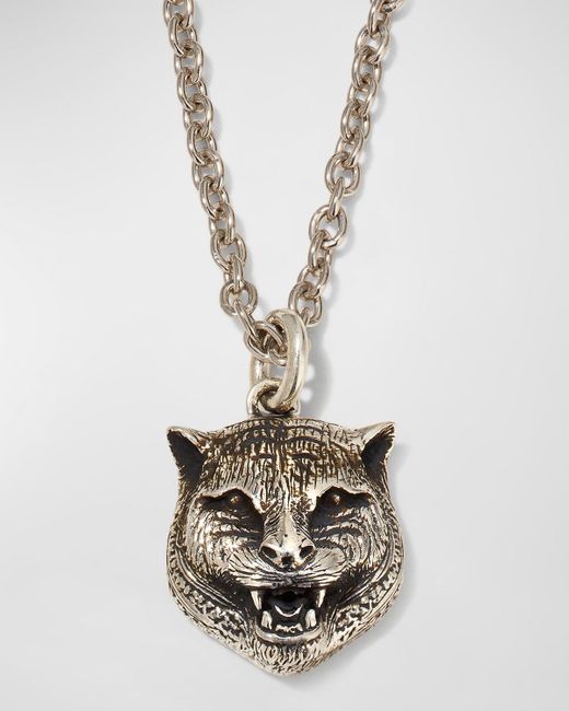 Gucci White Feline Head Sterling Necklace for men