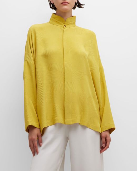 Eskandar Yellow Wide Longer-back Double Stand Collar Shirt (mid-plus)