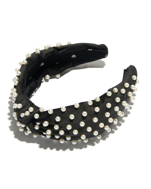 Lele Sadoughi Black Faux Pearl Beaded Velvet Knotted Headband