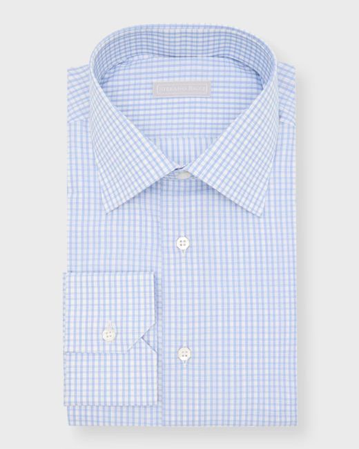 Stefano Ricci Blue Cotton Micro-check Dress Shirt for men