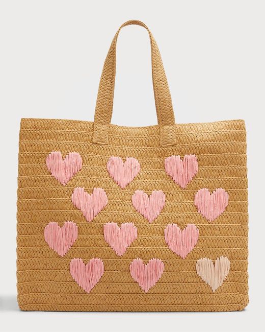 BTB Los Angeles Brown Embroidered Heart Beach Tote Bag