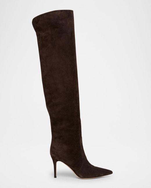 Gianvito Rossi Brown Hansen Suede Pointed-Toe Knee Boots