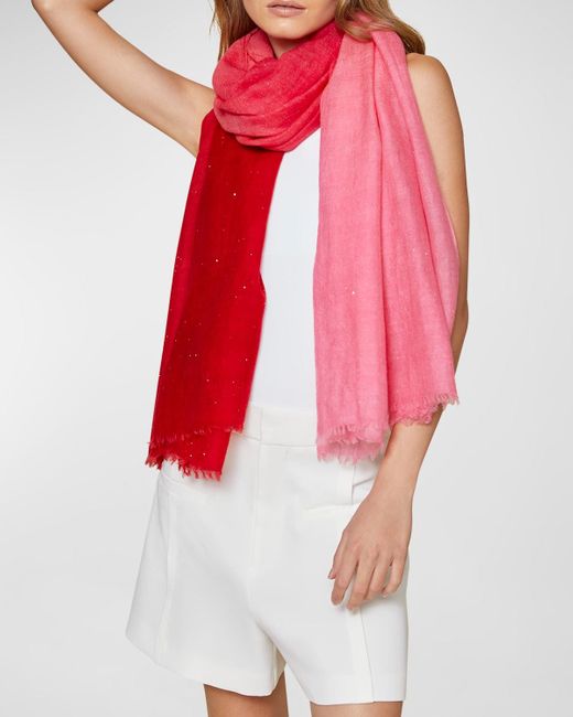 Faliero Sarti Red Sequin Embellished Gradient Wool-Blend Scarf