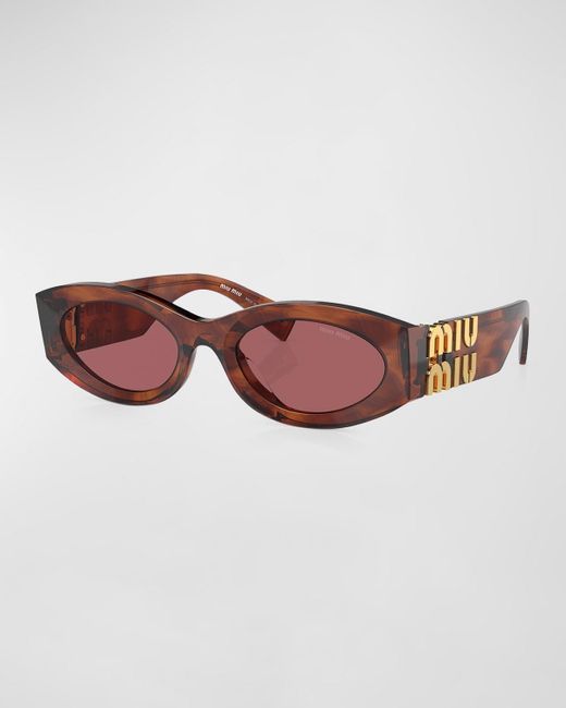 Miu Miu Black Logo Oval Acetate Sunglasses