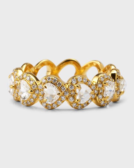 64 Facets Metallic 18k Yellow Gold Heart Diamond Scallop Half Ring, Size 6