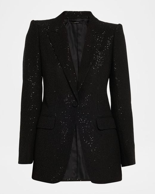 Tom Ford Black Sequined Single-Breasted Blazer Jacket
