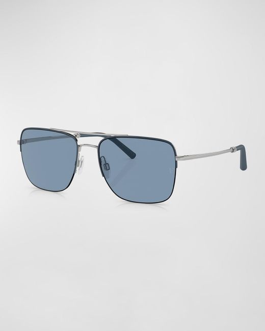 Oliver Peoples Blue R-2 Metal Aviator Sunglasses for men