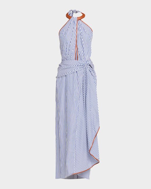 Johanna Ortiz Blue Centro Del Cielo Striped Halter Ankle Dress