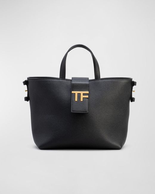 Tom Ford Black Tf Mini E/w Tote In Grained Leather