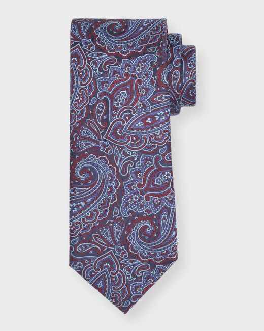 Isaia Purple Paisley Jacquard Silk Tie for men