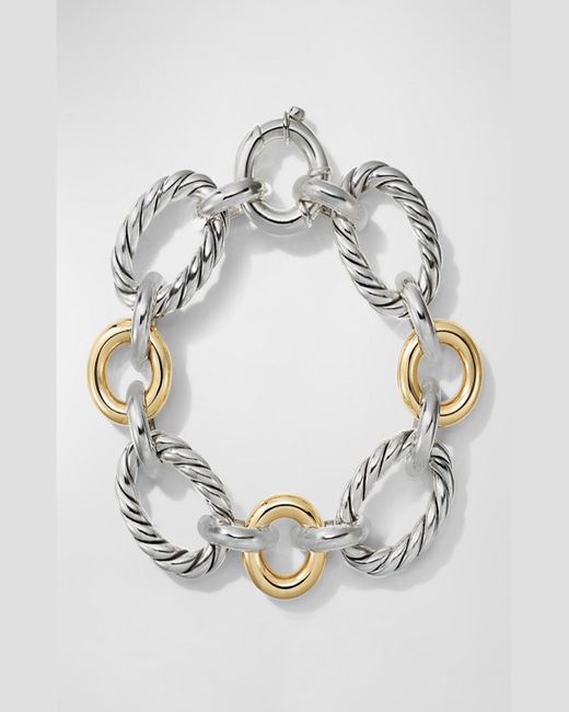 David Yurman Metallic Cable And Smooth Chain Link Bracelet With 18k Yellow Gold
