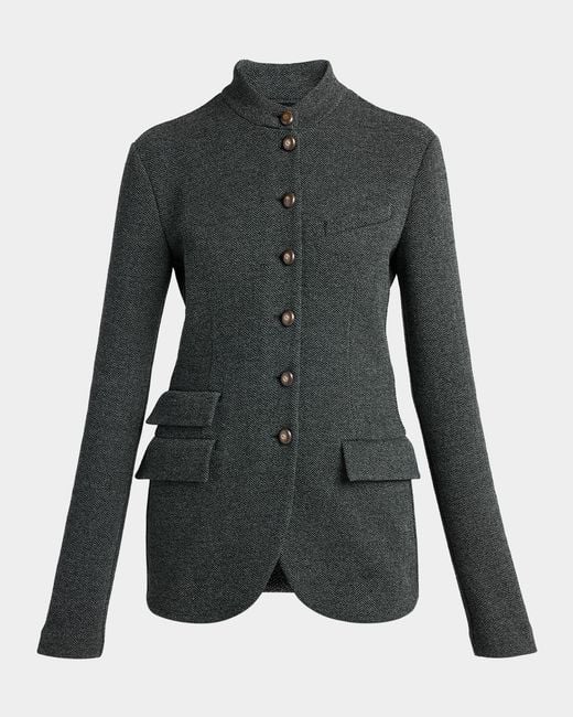 Giorgio Armani Black Buttoned Herringbone Jacket