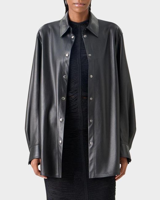 Akris Black Leather Button-Down Shirt