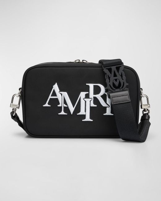 Amiri Black Staggered Logo Large Camera Crossbody Bag for men