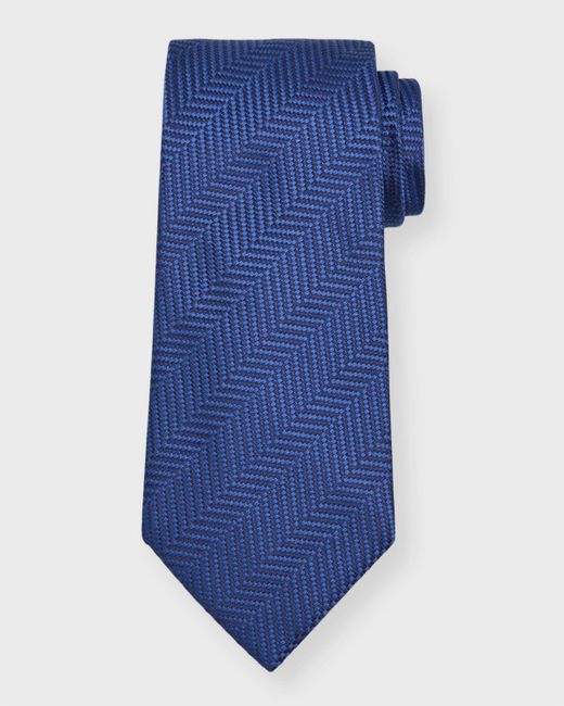 Tom Ford Blue Herringbone Silk Tie for men