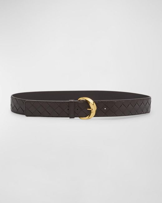 Bottega Veneta Gray Bevel Buckled Woven Leather Belt