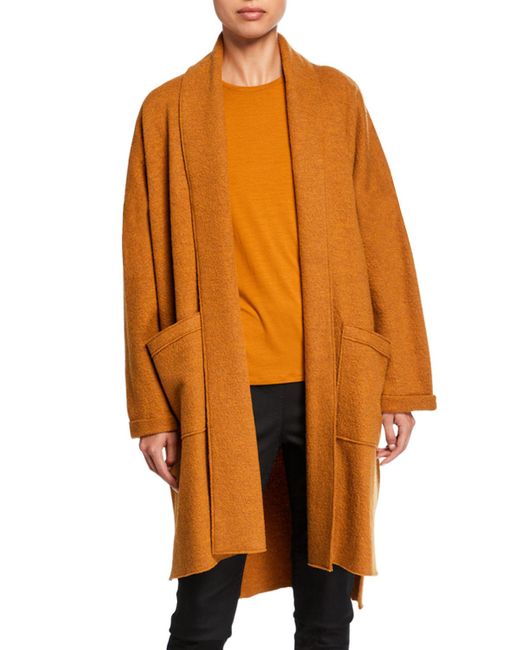 Eileen Fisher Orange Boiled Wool Long Kimono Jacket
