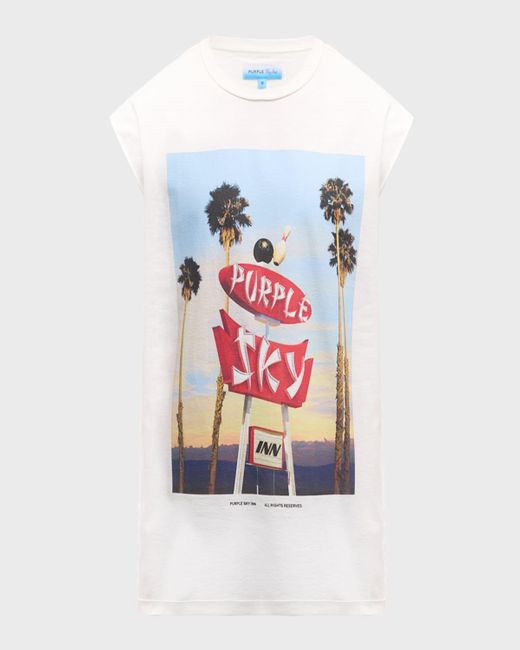 Purple White X Sky Printed Muscle Top for men