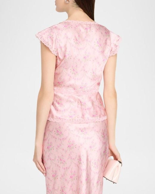 LoveShackFancy Pink Amara Floral Silk Blouse