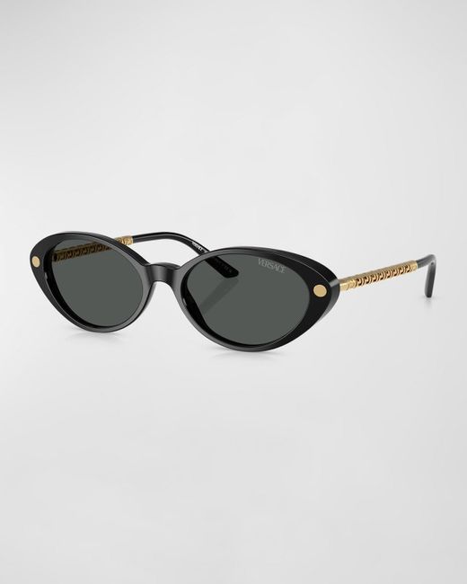 Versace Black Greca Mixed-Media Oval Sunglasses