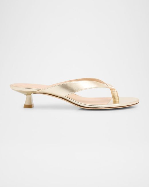 Stuart Weitzman White Rio Metallic Kitten-Heel Thong Sandals