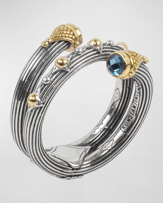 Konstantino Metallic Delos London Blue Topaz Wrap Ring, Size 7