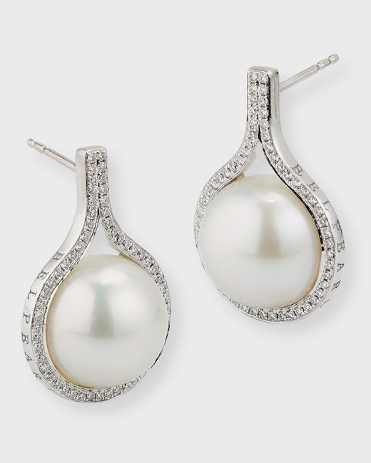 Belpearl 18k White Gold Pave Diamond And South Sea Pearl Earrings