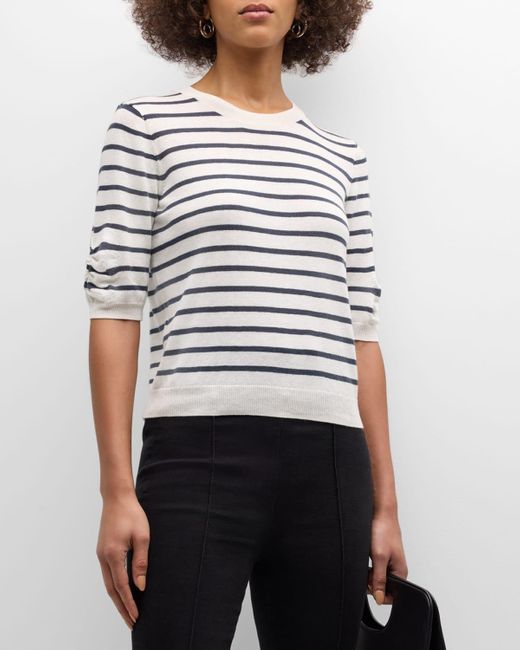 FRAME White Striped Short-sleeve Sweater