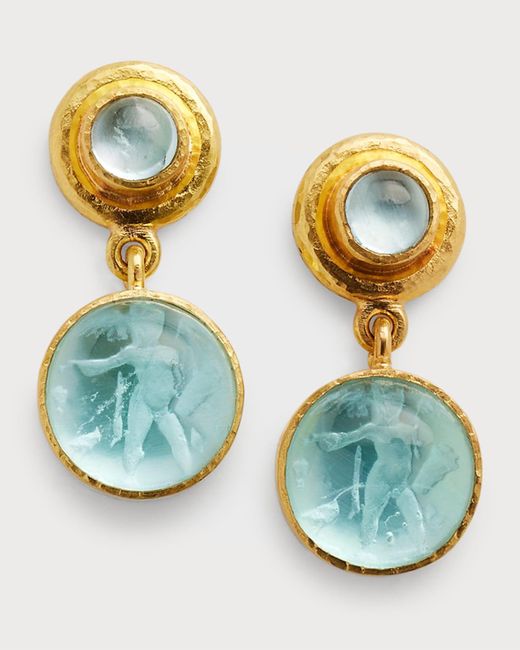 Elizabeth Locke Blue Venetian Glass Intaglio Aqua Drop Earrings
