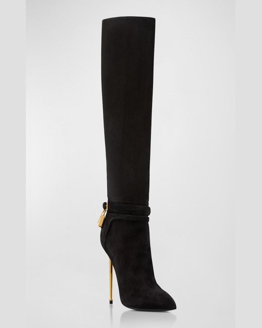 Tom Ford Black Lock 105Mm Suede Knee Boots