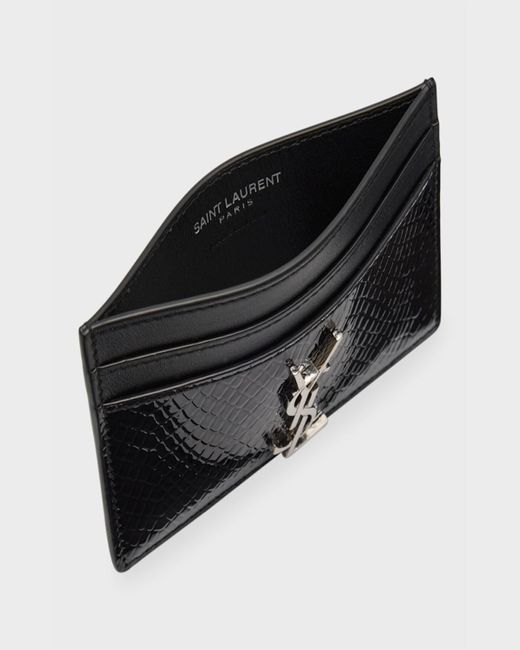 Saint Laurent Black Ysl Python-Embossed Leather Card Holder