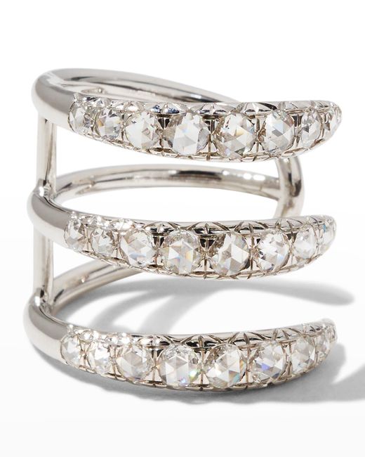 64 Facets 18k White Gold Diamond Triple Spiral Ring, Size 7