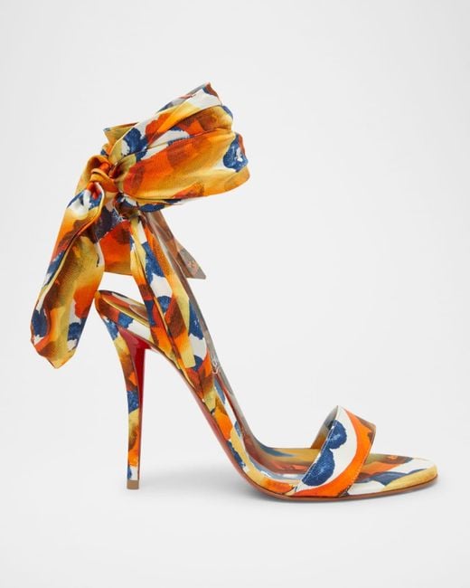 Christian Louboutin Orange Miss Z Multi Silk Ankle-Wrap Sole Sandals