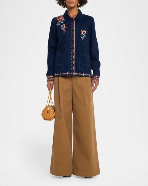 Johnny Was Blue Nadia Embroidered Worker Jacket