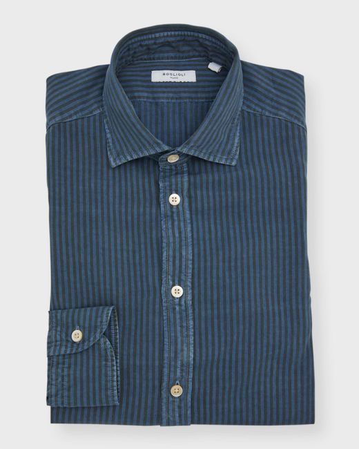 Boglioli Blue Tonal Striped Dress Shirt for men