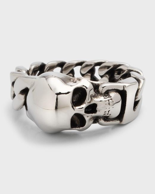 Alexander McQueen Metallic Skull Curb Chain Ring for men