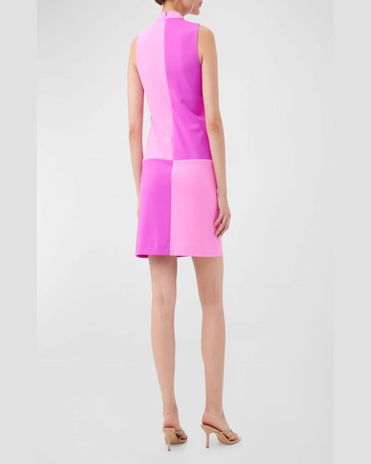 Trina Turk Pink Lucia Colorblock Mock-Neck Mini Dress