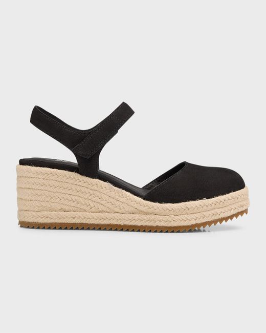 Eileen Fisher Nessa Suede Ankle-grip Wedge Espadrilles in Black | Lyst