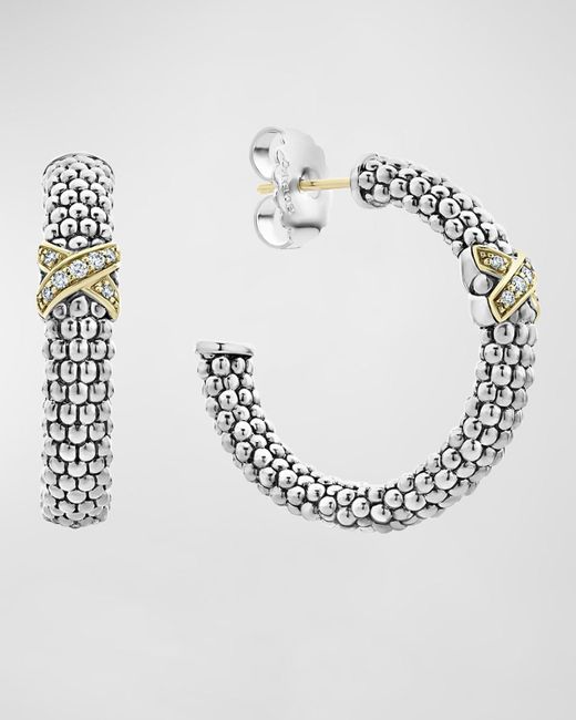 Lagos Metallic Embrace Diamond-x Hoop Earrings W/ 18k Gold