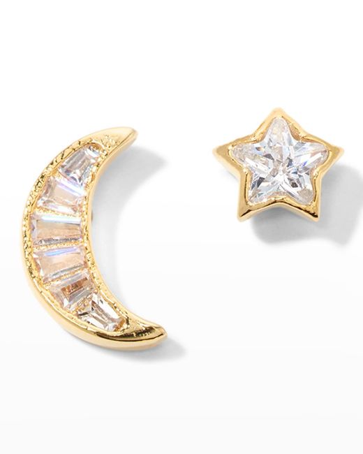 Tai Metallic Star And Moon Cubic Zirconia Stud Earrings