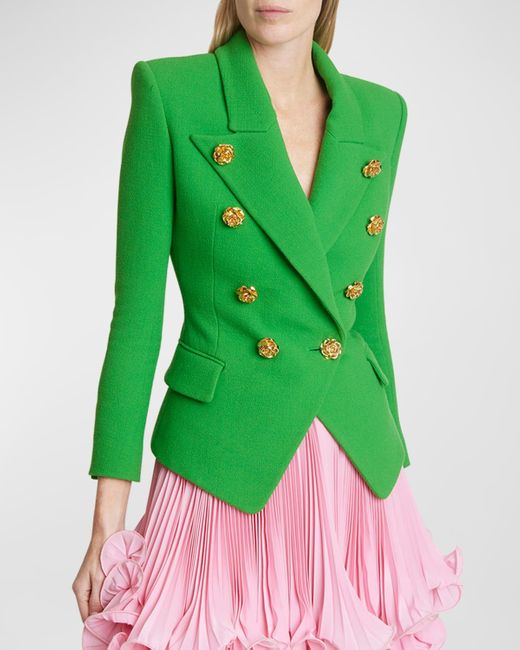 Balmain Green Rose 8-Button Double-Breasted Crepe Jacket