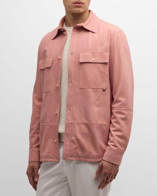 Stefano Ricci Pink Suede Patch Pocket Overshirt for men