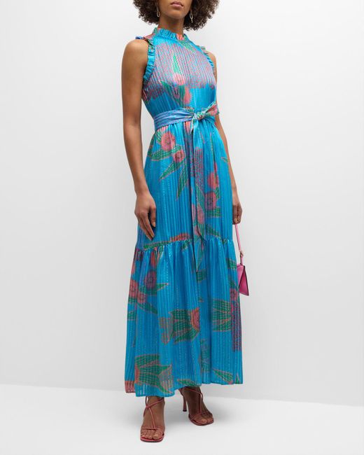 Marie Oliver Blue Alice Floral Print Maxi Dress With Ruffle Trim