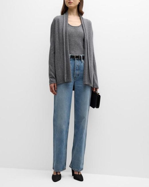 Neiman Marcus Gray Cashmere Basic Open Cardigan
