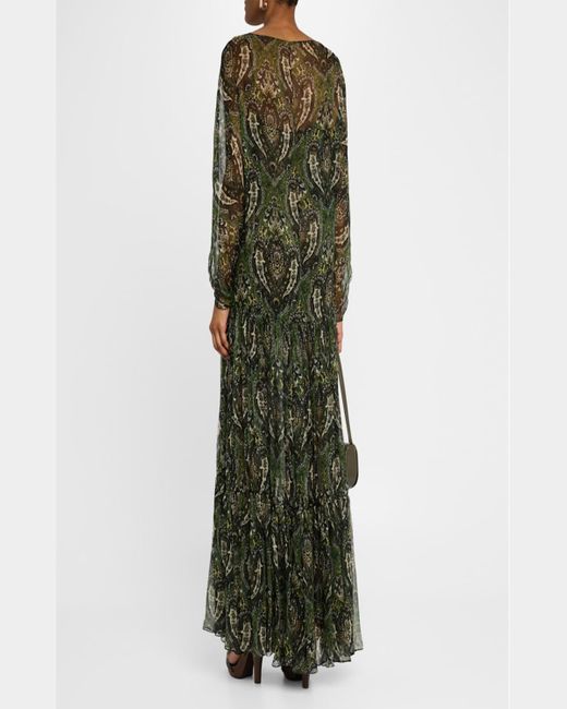 Saint Laurent Green Sheer Paisley Print Gown With Slip Underpinning