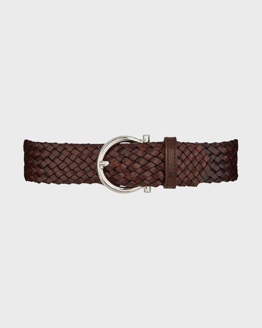 Ferragamo Brown Gancio-Buckle Woven Leather Belt for men