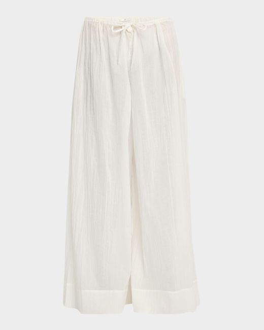 The Row White Hypnosta Pleated Cotton Wide-Leg Drawstring Pants